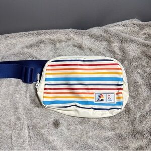 ALDI Gear Zip Up Belt Bag Rainbow Striped Fanny Pack Bum Bag Nylon Polyester